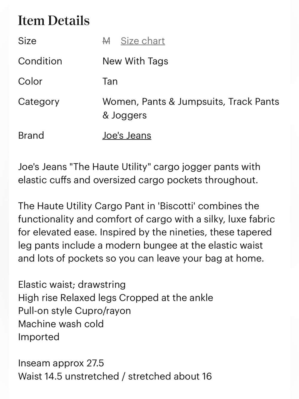 Joe's Jeans "The Haute Utility" cargo jogger pants. Size M - Picture 9 of 9